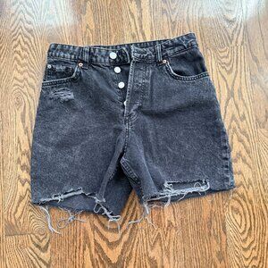 H&M Bermuda Denim Shorts Frayed Hem Black‎ Wash Womens Size US 4